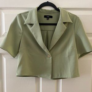 Lulus Verifiably Vogue Sage Green Cropped Short Sleeve Blazer - XS